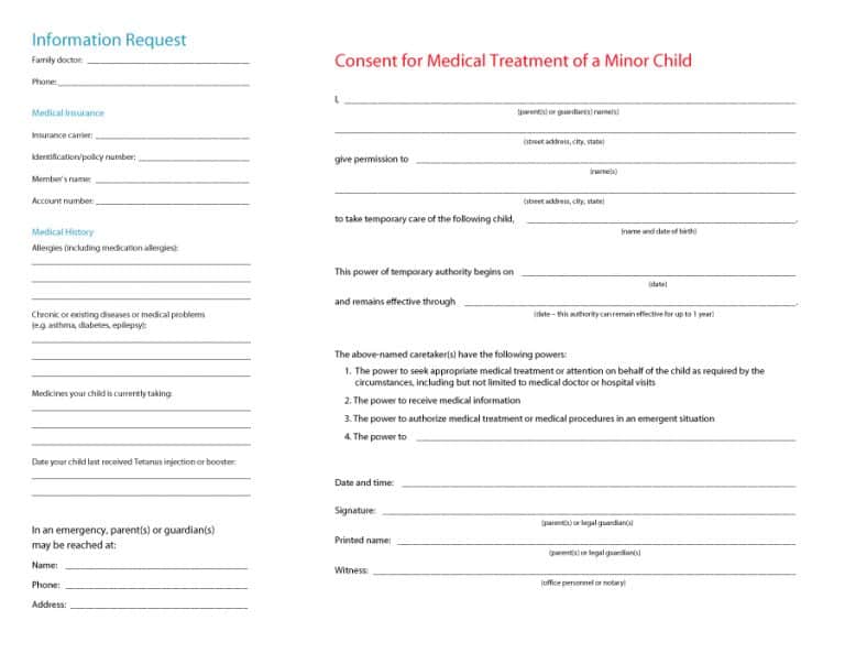Printable Medical Consent Form Adult 3481